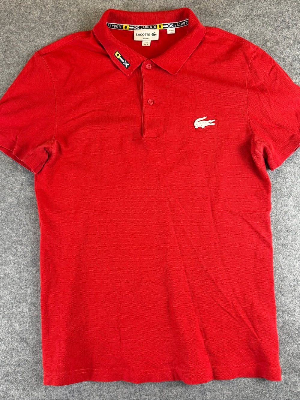 Lacoste Men’s Red Slim Fit Polo Shirt Large 5 Big White Croc Logo Pique READ
